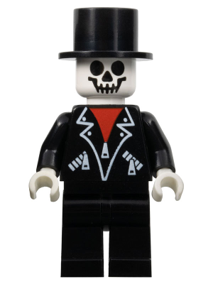 LEGO® GAME001: Leather Jacket with Zippers - Black Legs, Skeleton Head, Black Top Hat, White Hands Minifigur