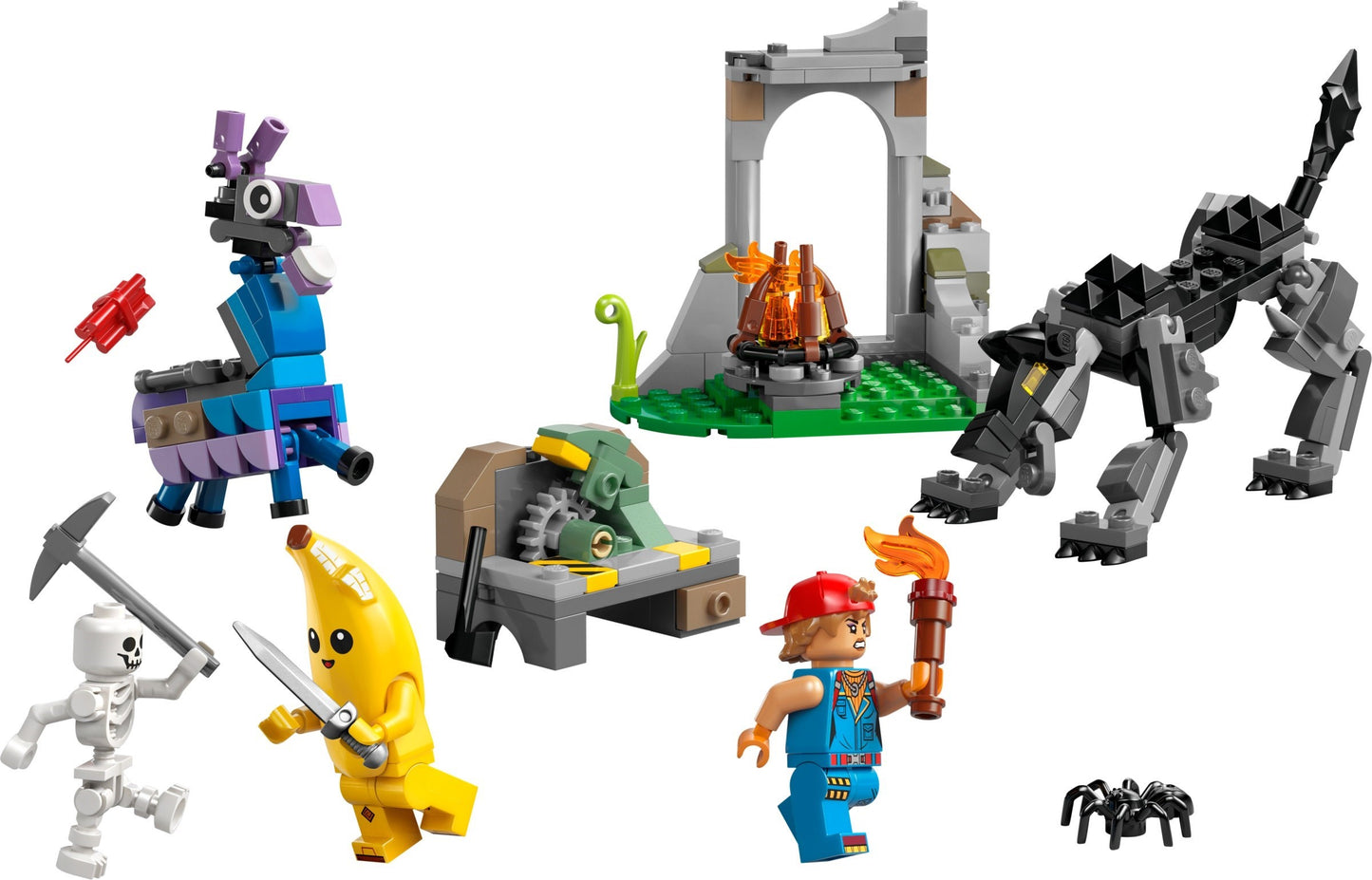 LEGO® Fortnite® 77075: Peely og Sparkplug slår leir på sletten